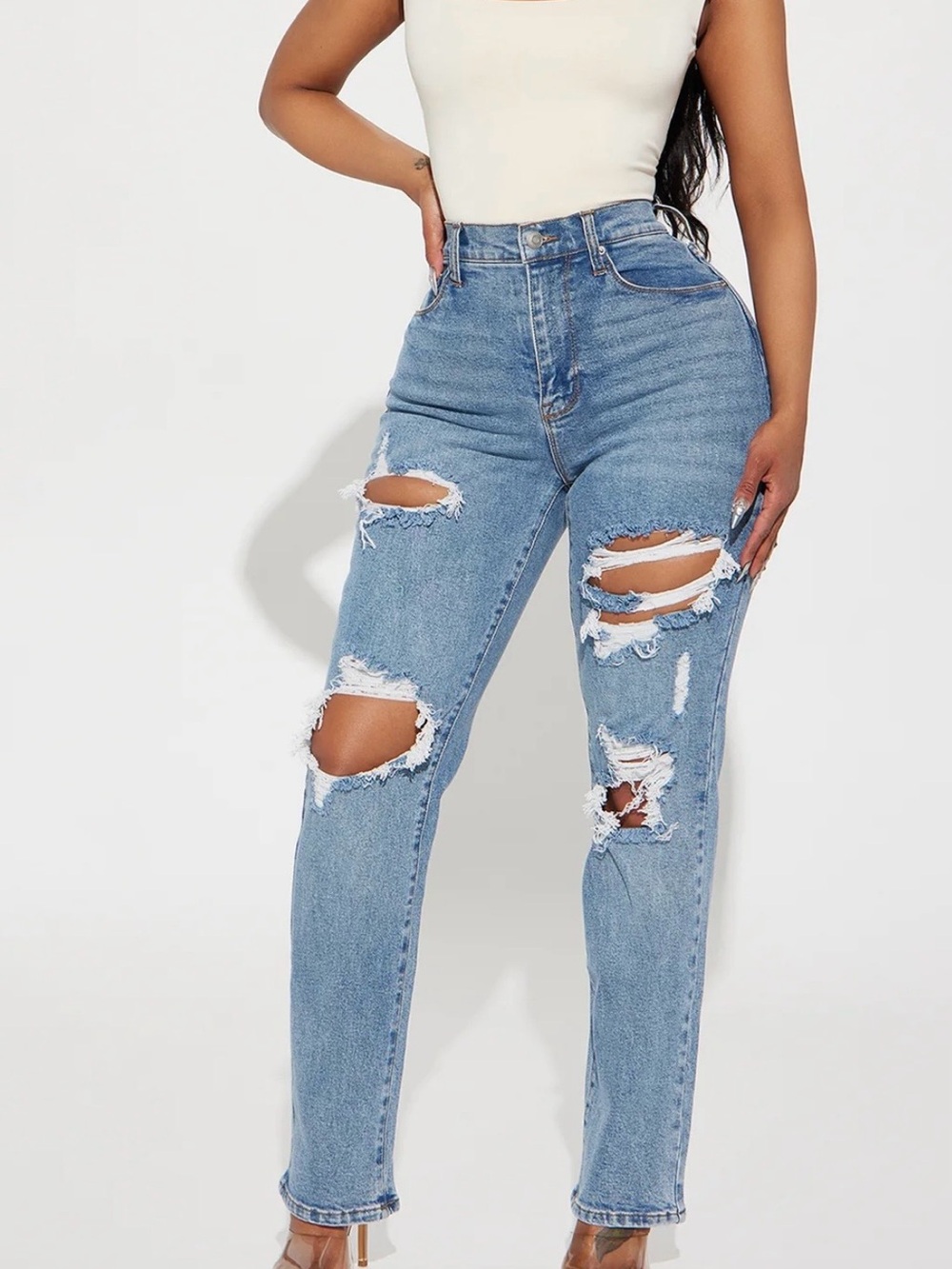Mom High-Rise Distressed Light Blue Women's Jeans